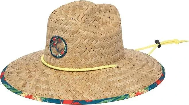 Weaved Woven Palm Hang Ten Beach Active Outdoor Straw Lifeguard Sun Hat with Adjustable Chin Cord Straw Hats