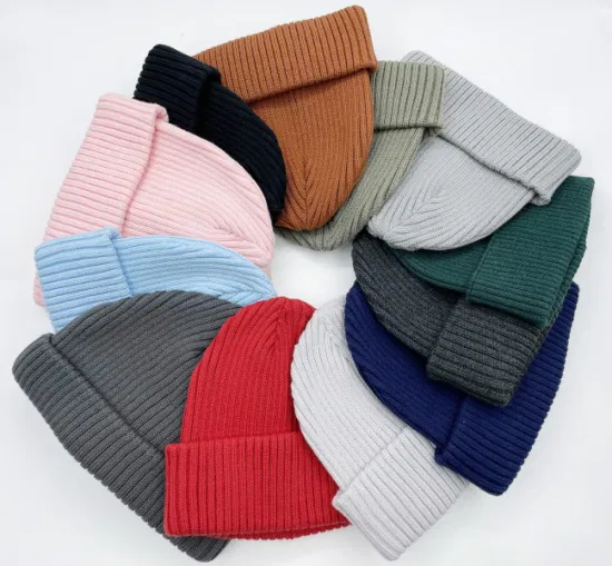 Gorros de punto de invierno unisex de algodón de color liso