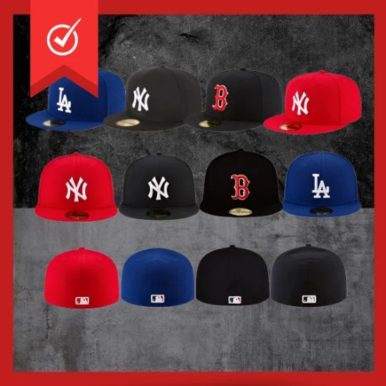 Gorra de béisbol personalizada barata de fábrica para hombre, Gorras de camionero altas, gorra deportiva ajustada con bordado 3D de ala negra de 6 paneles MLB